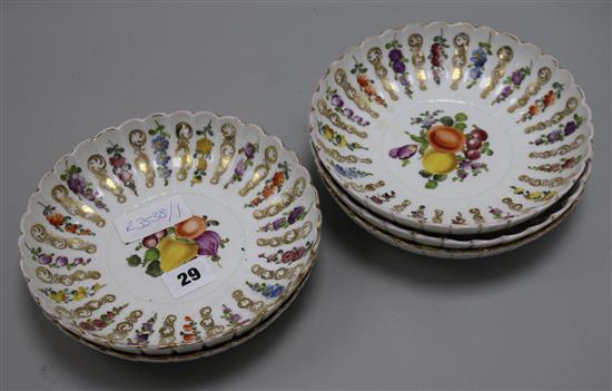A set of five Meissen circular fruit painted dishes